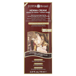 Surya Brasil, Henna Crème, Semi-Permanente Vegan Haarverf Voor Grijze Dekking en Toner voor Gebleekt Haar, Donkerbruin, 2.37 fl oz (70 ml)