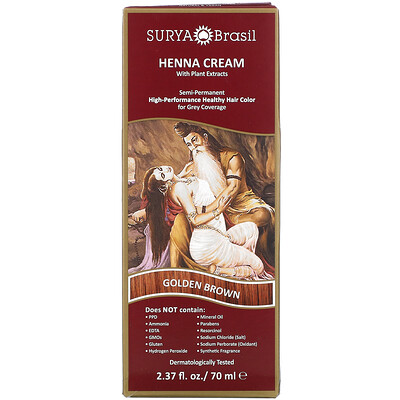 Surya Brasil Surya Henna, эффективная здоровая краска Henna Cream для седоватых волос, золотисто-каштановый, 2,37 жидких унций (70 мл)