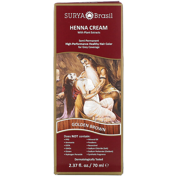 Surya Brasil‏, Henna Cream, High-Performance Healthy Hair Color for Grey Coverage, Golden Brown, 2.37 fl oz (70 ml)