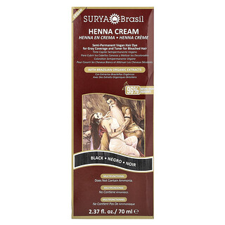 Surya Brasil, Hennacrème, semi-permanente veganistische haarverf voor grijze dekking en toner voor gebleekt haar, zwart, 2.37 fl oz (70 ml)