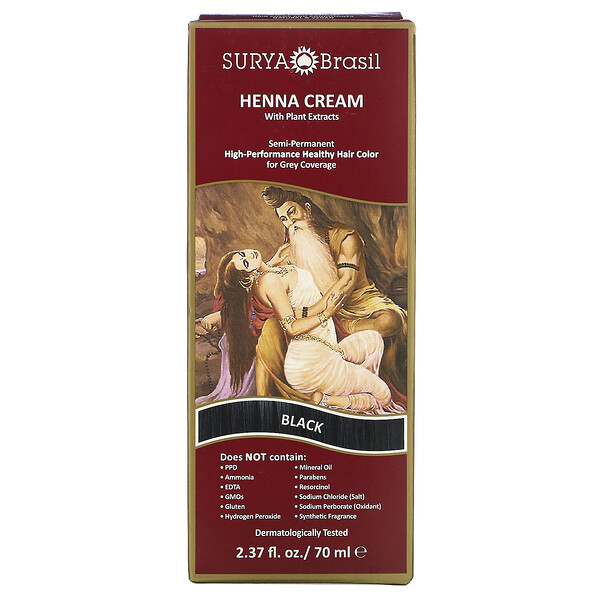 Surya Brasil‏, קרם חינה, צבע לשיער ומרכך, שחור, 70 מ"ל (2.37 אונקיות נוזל)