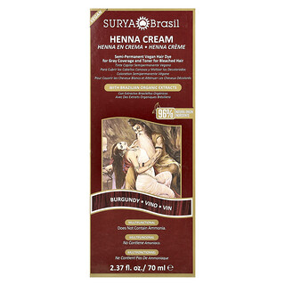 Surya Brasil, Cremă cu henna, vopsea de păr vegană semi-permanentă pentru acoperire gri și toner pentru păr decolorat, visiniu, 2,37 fl oz (70 ml)