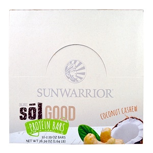Sunwarrior, Хорошие Белковые батончики с Органической Солью, Кешью Кокосового Ореха, 12  батончиков, 2,19 унции каждый