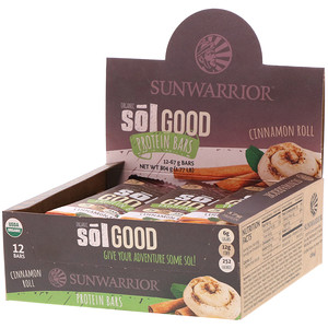 Отзывы о Сунвориор, Organic Sol Good Protein Bars, Cinnamon Roll, 12 Bars, 2.36 oz (67 g) Each