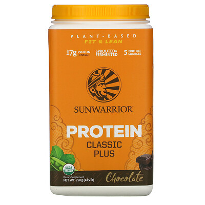 Sunwarrior Protein Classic Plus , Plant Based, Chocolate, 1.65 lb (750 g)