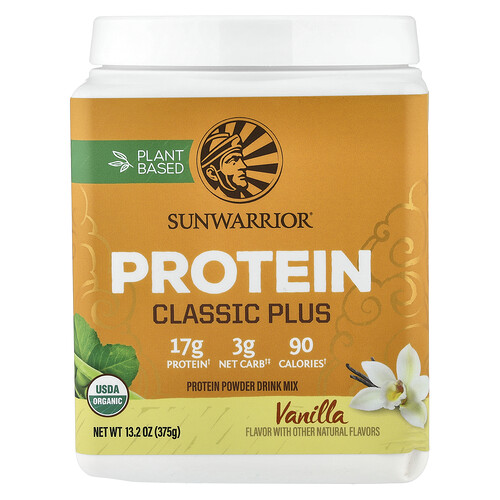 Sunwarrior Classic Plus Protein, Vanilla, 13.2 oz (375 g)
