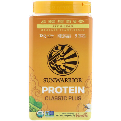 Sunwarrior Протеин Classic Plus, на органической растительной основе, ваниль, 750 г (1,65 фунта)