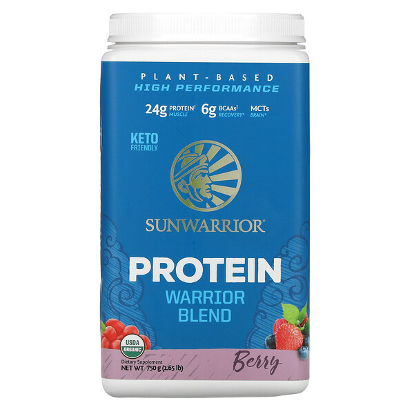 Sunwarrior‏, חלבון Warrior Blend, מבוסס-צמחים אורגני, בטעם פירות יער, 750 גרם (1.65 ליברות)