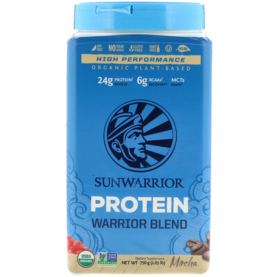 Sunwarrior Warrior Blend Protein, органический растительный продукт, мокка, 1,65 фунта (750 г)