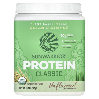 Sunwarrior, Proteína clásica, Sin sabor, 375 g (13,2 oz)