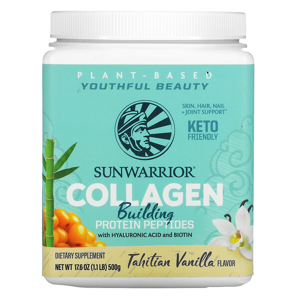 Collagen Building Protein Peptides with Hyaluronic Acid and Biotin, Tahitian Vanilla, 17.6 oz (500 g)