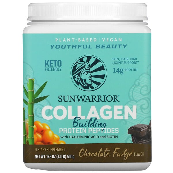 Sunwarrior, Collagen Building Protein Peptides, Proteinpeptide für den Kollagenaufbau, Schokoladen-Fudge, 500 g (17,6 oz.)