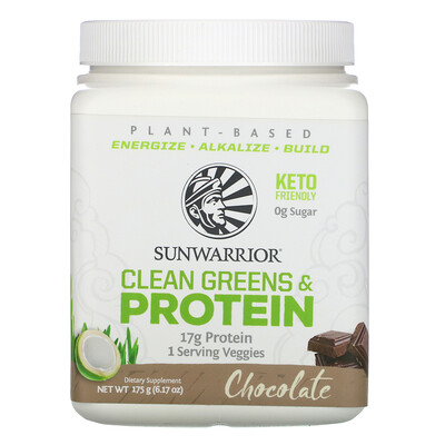 Sunwarrior Clean Greens and Protein, Chocolate, 6.17 oz (175 g)