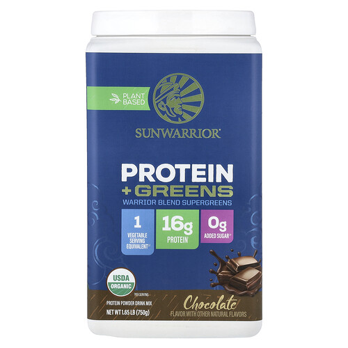 Sunwarrior, Warrior Blend Supergreens, Protein + Greens, Schokolade, 750 g