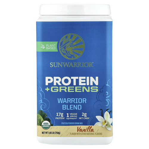 Sunwarrior, Warrior Blend, Protein + Greens, Mischung aus Protein und Gemüse, Vanille, 750 g (1,65 lb.)