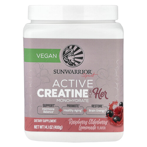 Sunwarrior, Sport, Aktives Kreatin-Monohydrat für Sie, Himbeer-Holunder-Limonade, 400 g