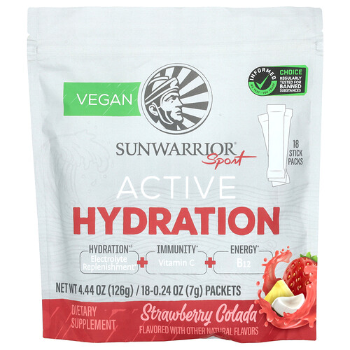 Sunwarrior Sport, Active Hydration, Strawberry Colada, 18 Packets, 0.24 oz (7 g) Each