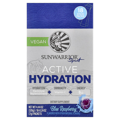 Sunwarrior, Sport, Active Hydration, Blue Raspberry , 18 Packets, 0.24 oz (7 g) Each