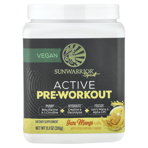 Sunwarrior, Sport, Preentrenamiento activo, Yuzu y mango, 315 g (11,1 oz)