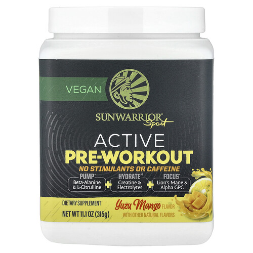 Sunwarrior, Sport, Preentrenamiento activo, Sin estimulantes ni cafeína, Yuzu y mango, 315 g (11,1 oz)
