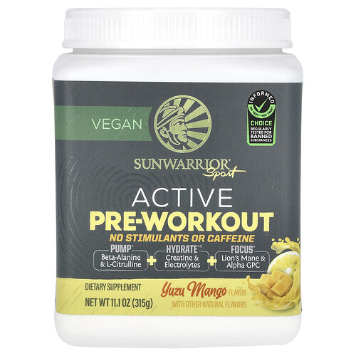 Sunwarrior Sport, Active Pre-Workout, No Stimulants or Caffeine, Yuzu Mango, 11.1 oz (315 g)