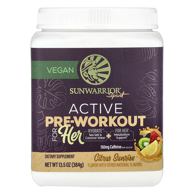 Sunwarrior, Sport, Preentrenamiento activo para ella, Citrus Sunrise, 384 g (13,5 oz)