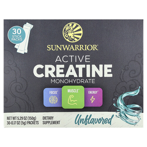 Sunwarrior Active Creatine Monohydrate, Unflavored, 30 Packets, 0.17 oz (5 g) Each