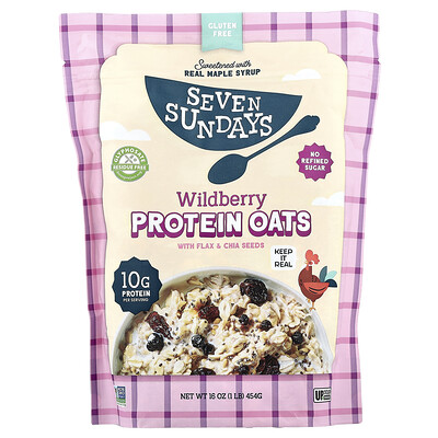Seven Sundays, Avena proteica con lino y chía, Bayas silvestres, 454 g (16 oz)