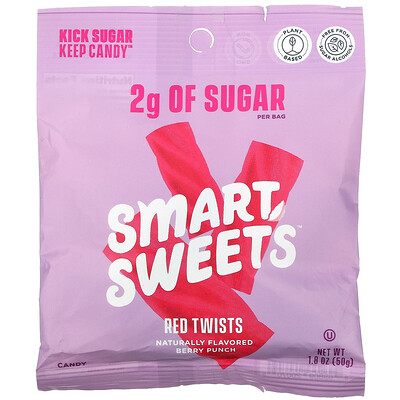 SmartSweets Red Twists, ягодный пунш, 50 г (1,8 унции)