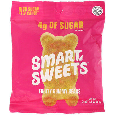 SmartSweets Fruity, Gummy Bears, Raspberry, Apple, Lemon, Peach, 1.8 oz (50 g)