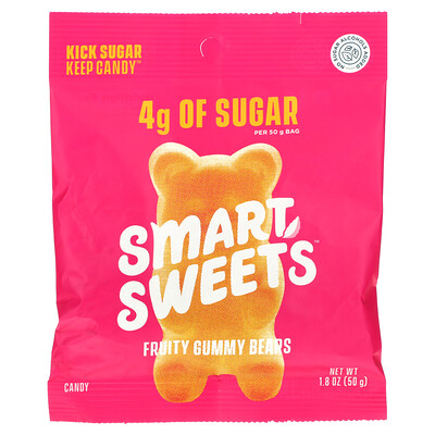 SmartSweets Fruity Gummy Bears, малина, яблоко, лимон и персик, 50 г (1,8 унции)