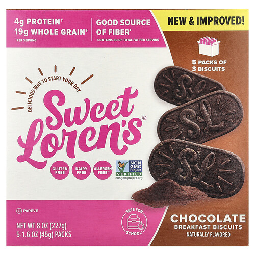 Sweet Loren's Breakfast Biscuits, Chocolate, 5 Packs, 1.6 oz (45 g) Each