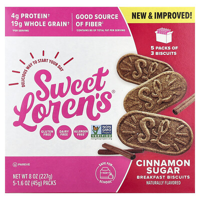 Sweet Loren's, Galletas para el desayuno, Canela y azúcar, 5 paquetes, 45 g (1,6 oz) cada uno