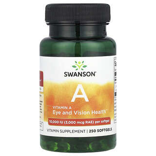 Swanson Vitamins, Vitamina A, 10.000 UI, 250 cápsulas blandas