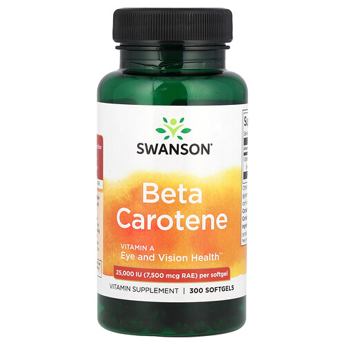Swanson Vitamins Beta Carotene, 25,000 IU (7,500 mcg RAE), 300 Softgels