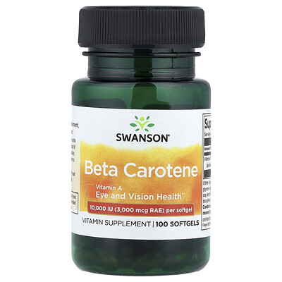 Swanson, Beta-caroteno, 10.000 UI (3000 mcg EAR), 100 cápsulas blandas