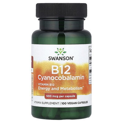 Swanson Red Vitamin B12, 500 Mcg, 100 Vegan Capsules