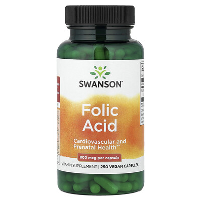 Swanson Vitamins, Ácido fólico, 800 mcg, 250 cápsulas veganas