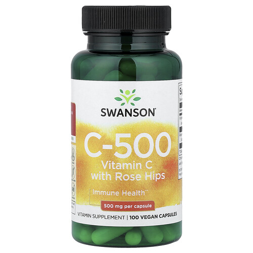 Swanson Vitamins C-500, Vitamin C With Rose Hips, 100 Vegan Capsules