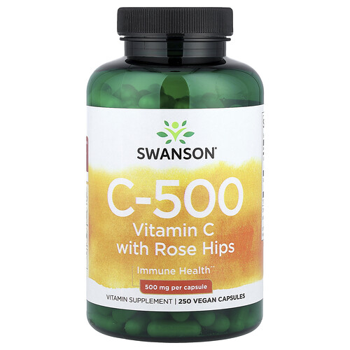 Swanson Vitamins C-500, Vitamin C With Rose Hips, 250 Vegan Capsules