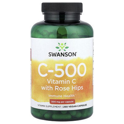 Swanson Vitamins, C-500, Vitamina C con rosa mosqueta, 250 cápsulas veganas