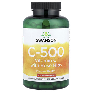 Swanson Vitamins, C-500, Kuşburnu İçeren C Vitamini, 250 Vegan Kapsül
