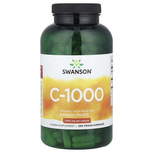 Swanson Vitamins C-1000, Vitamin C With Rose Hips, 250 Vegan Capsules