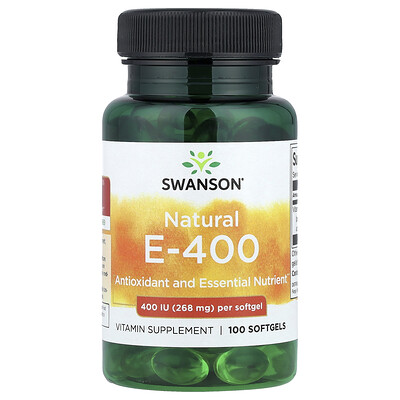 Swanson, Natural E-400, Suplemento de vitamina E, 268 mg (400 UI), 100 cápsulas blandas