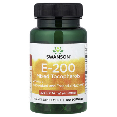 Swanson Vitamins, Vitamina E y tocoferoles mixtos, 134 mg (200 UI), 100 cápsulas blandas