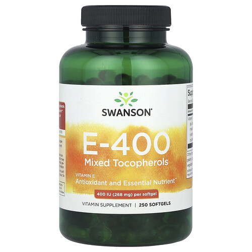 Swanson Vitamins Vitamin E-400, Mixed Tocopherols, 400 IU (268 mg), 250 Softgels
