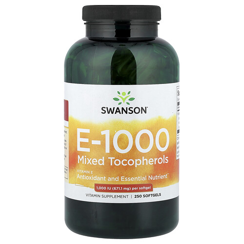 Swanson Vitamins, Vitamin E-1000, Mixed Tocopherols, 1,000 IU (671.1 mg), 250 Softgels