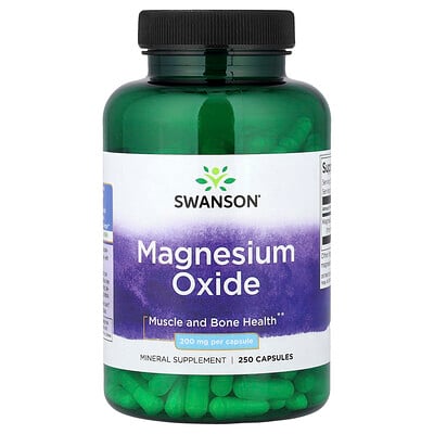 Swanson, Óxido de magnesio, 250 cápsulas (200 mg por cápsula)