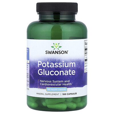 Swanson, Potassium Gluconate, 99 mg, 100 Capsules