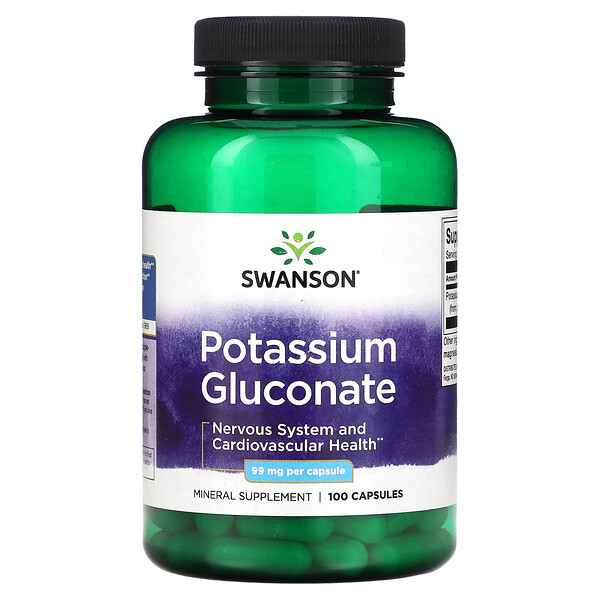 Swanson, Potassium Gluconate, 99 mg, 100 Capsules